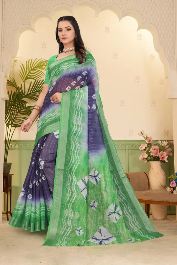 Green_Cotton_Linen_Digital_Print_Saree_For_Women