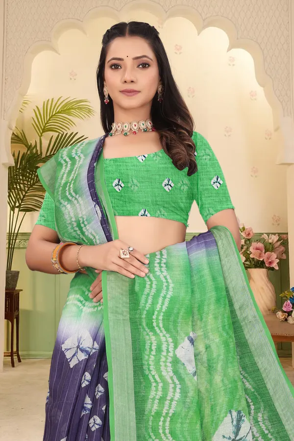 Green_Cotton_Linen_Digital_Print_Saree_For_Women