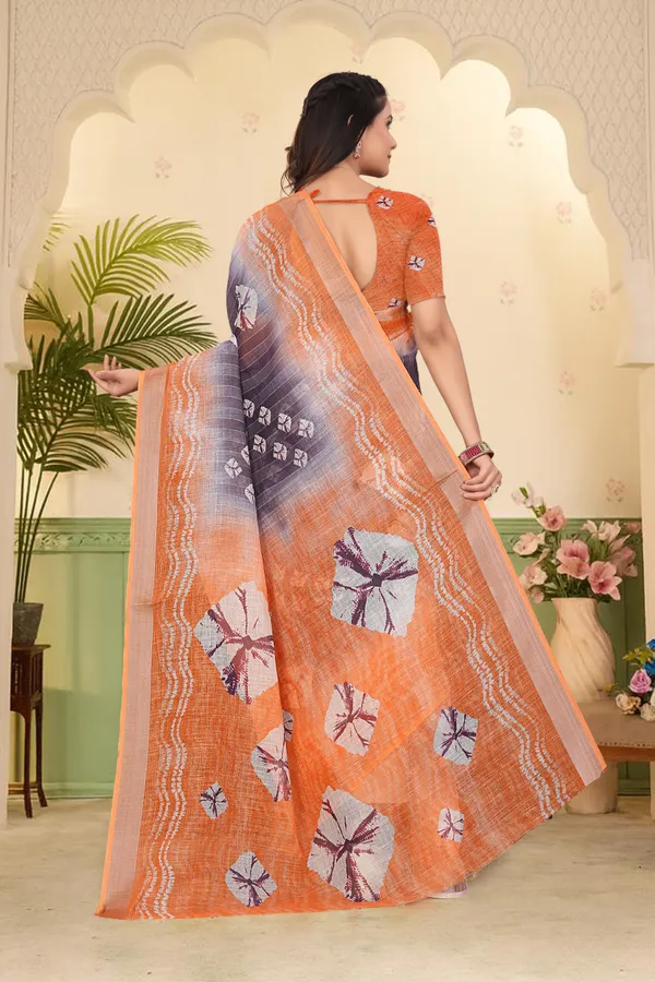 Orange_Cotton_Linen_Digital_Print_Saree_For_Women
