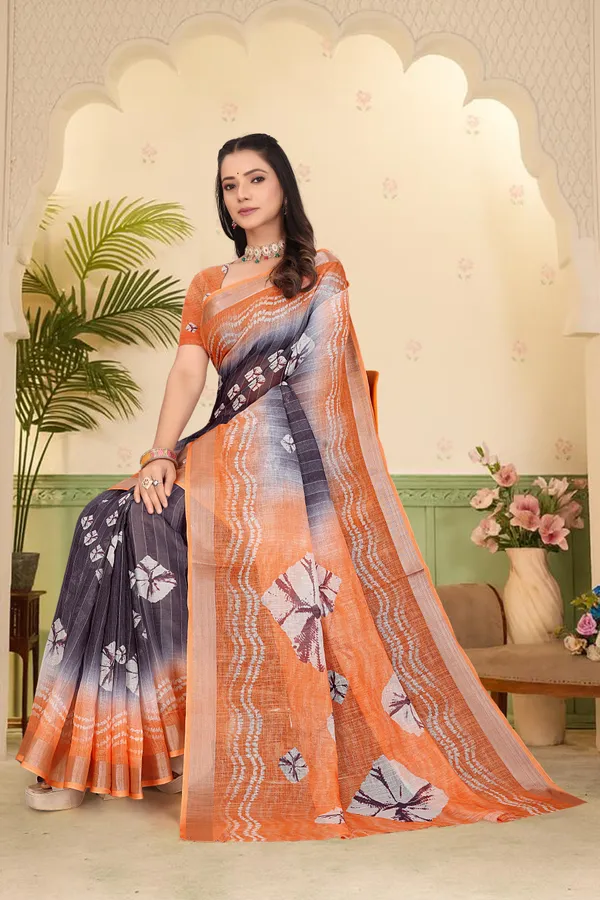 Orange_Cotton_Linen_Digital_Print_Saree_For_Women