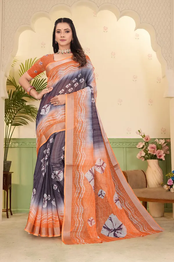 Orange_Cotton_Linen_Digital_Print_Saree_For_Women