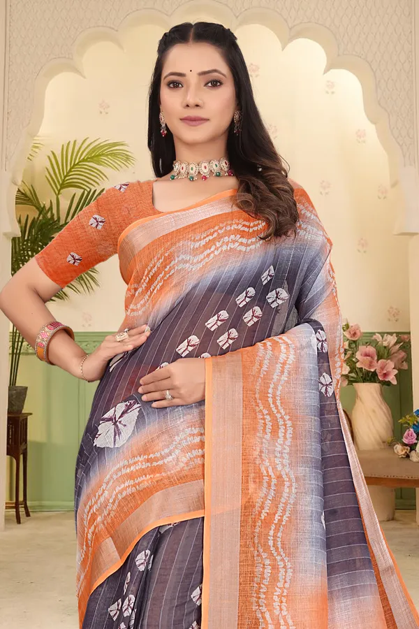 Orange_Cotton_Linen_Digital_Print_Saree_For_Women