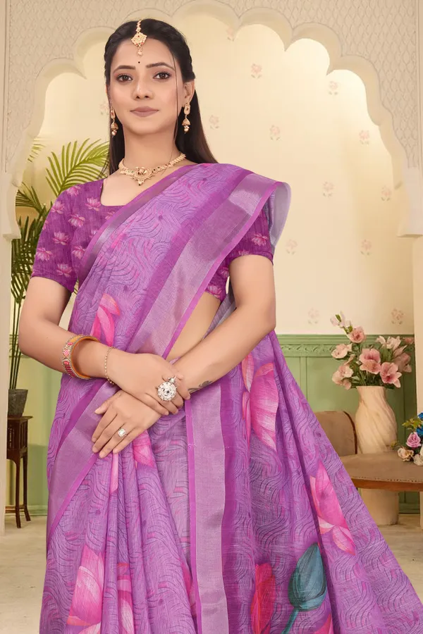 Purple_Cotton_Linen_Digital_Print_Saree_For_Women