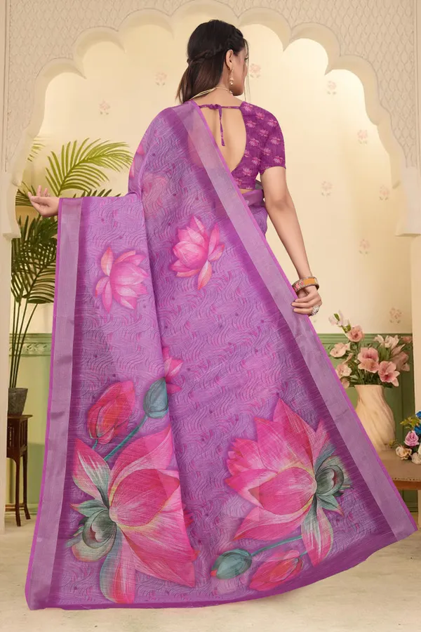 Purple_Cotton_Linen_Digital_Print_Saree_For_Women