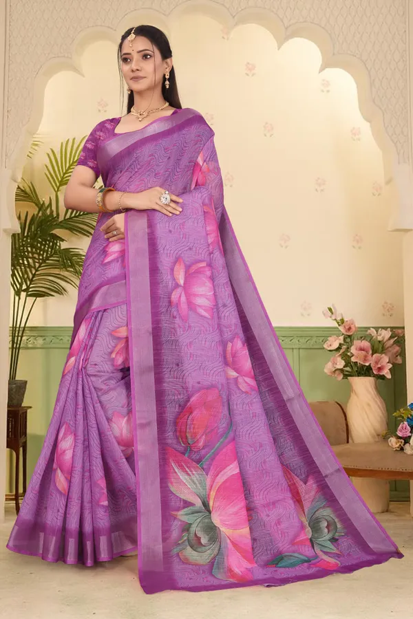 Purple_Cotton_Linen_Digital_Print_Saree_For_Women