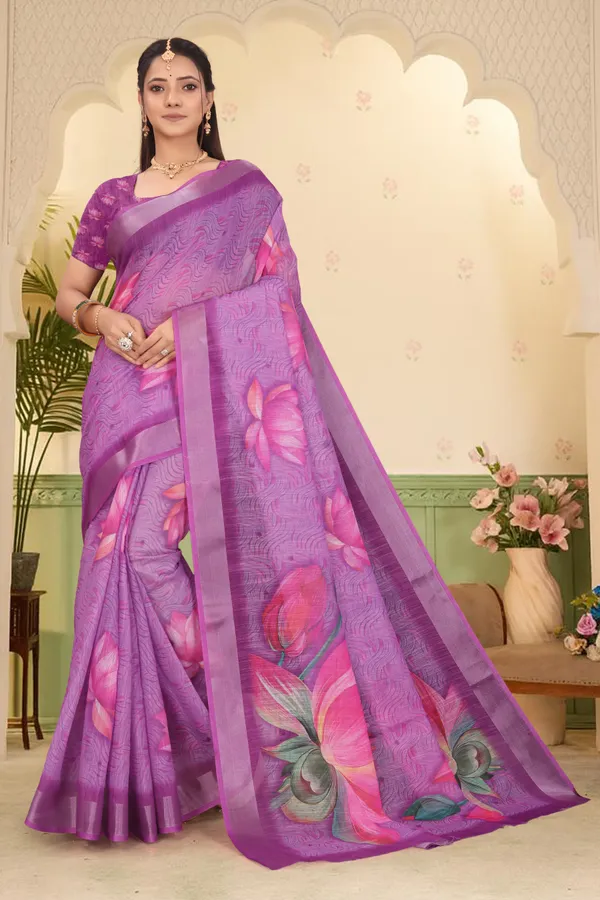 Purple_Cotton_Linen_Digital_Print_Saree_For_Women