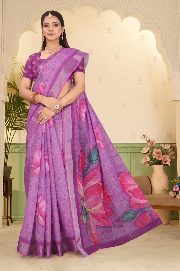 Purple_Cotton_Linen_Digital_Print_Saree_For_Women