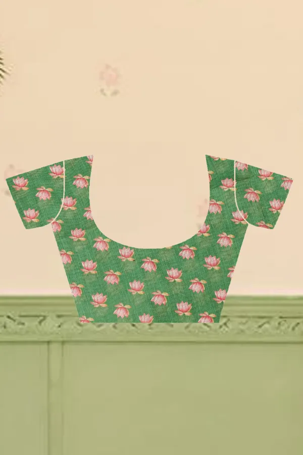 Green_Cotton_Linen_Digital_Print_Saree_For_Women