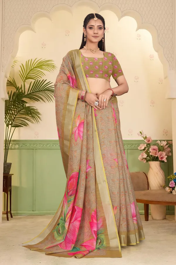 Gold_Cotton_Linen_Digital_Print_Saree_For_Women