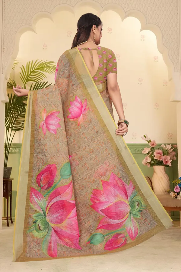 Gold_Cotton_Linen_Digital_Print_Saree_For_Women
