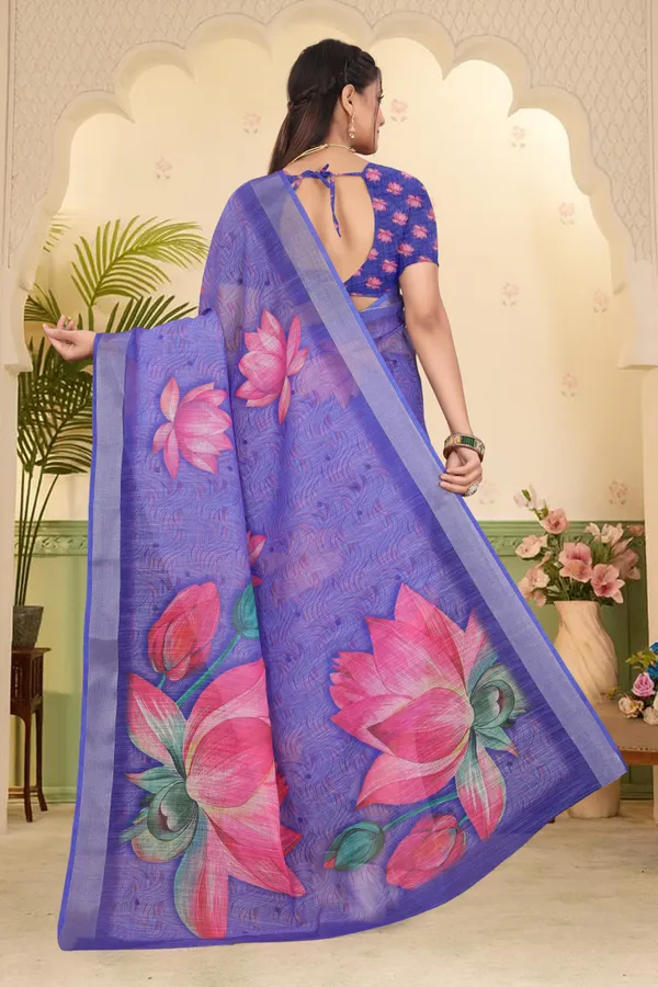 Blue_Cotton_Linen_Digital_Print_Saree_For_Women