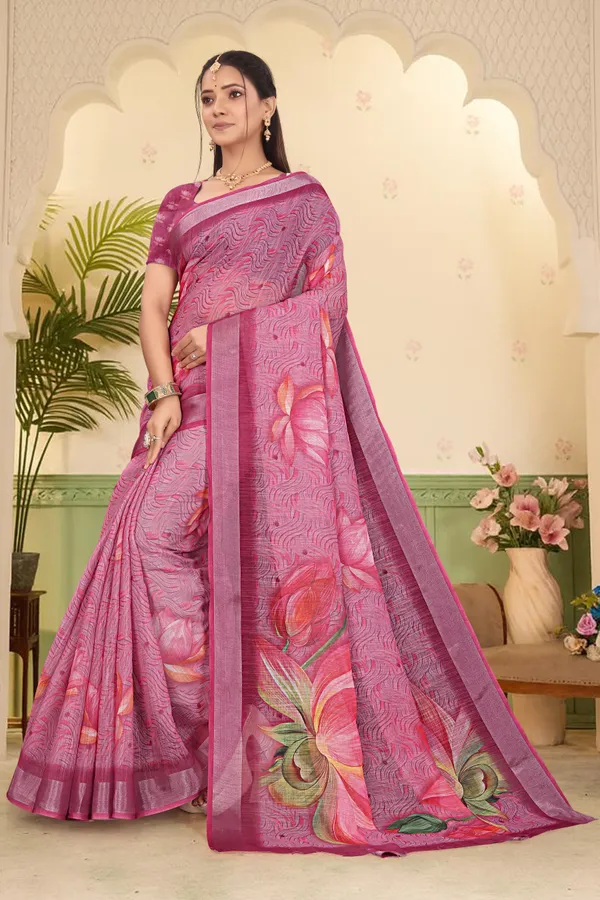 Multicolor_Cotton_Linen_Digital_Print_Saree_For_Women