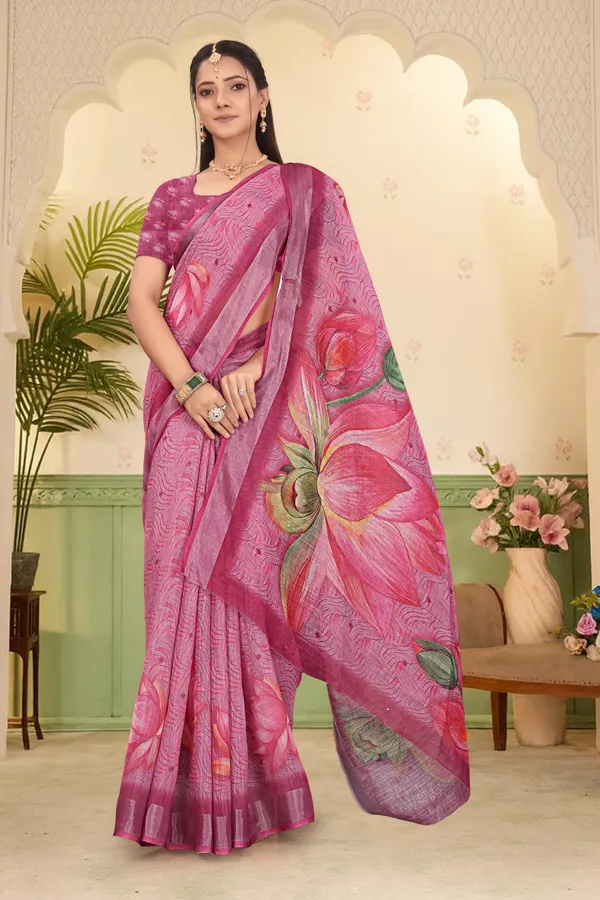 Multicolor_Cotton_Linen_Digital_Print_Saree_For_Women