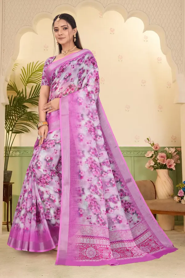 Pink_Cotton_Linen_Digital_Print_Saree_For_Women