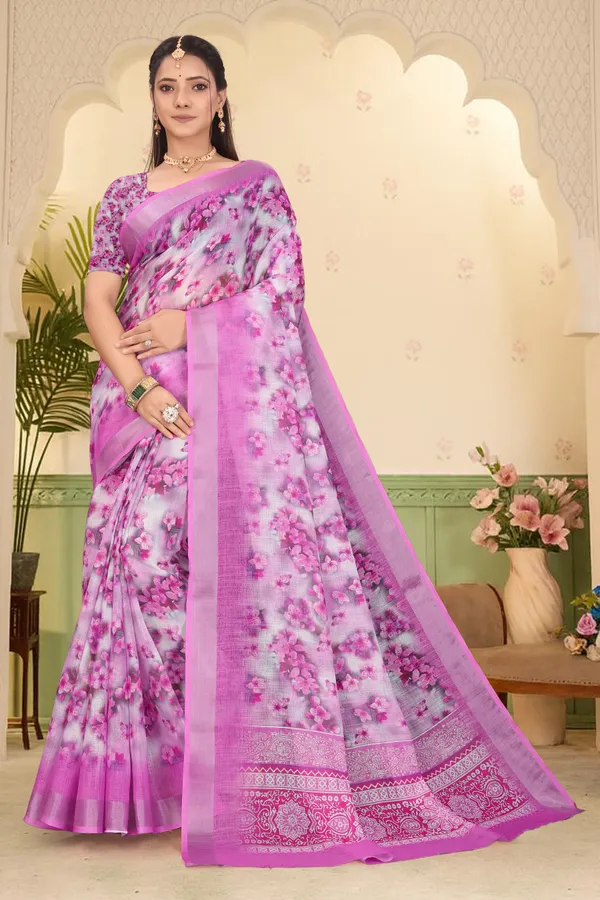 Pink_Cotton_Linen_Digital_Print_Saree_For_Women