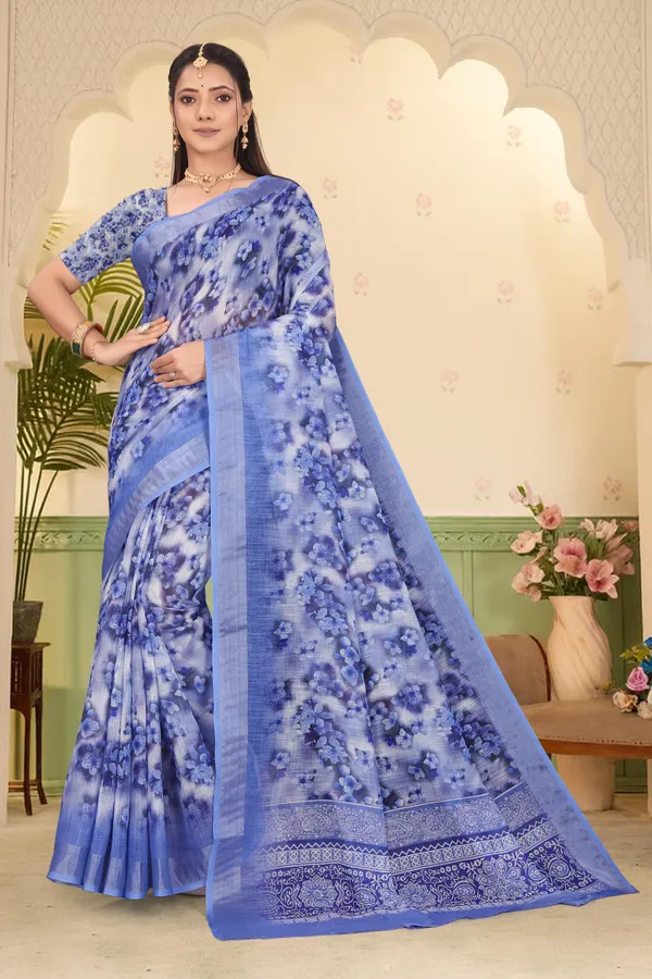 Blue_Cotton_Linen_Digital_Print_Saree_For_Women