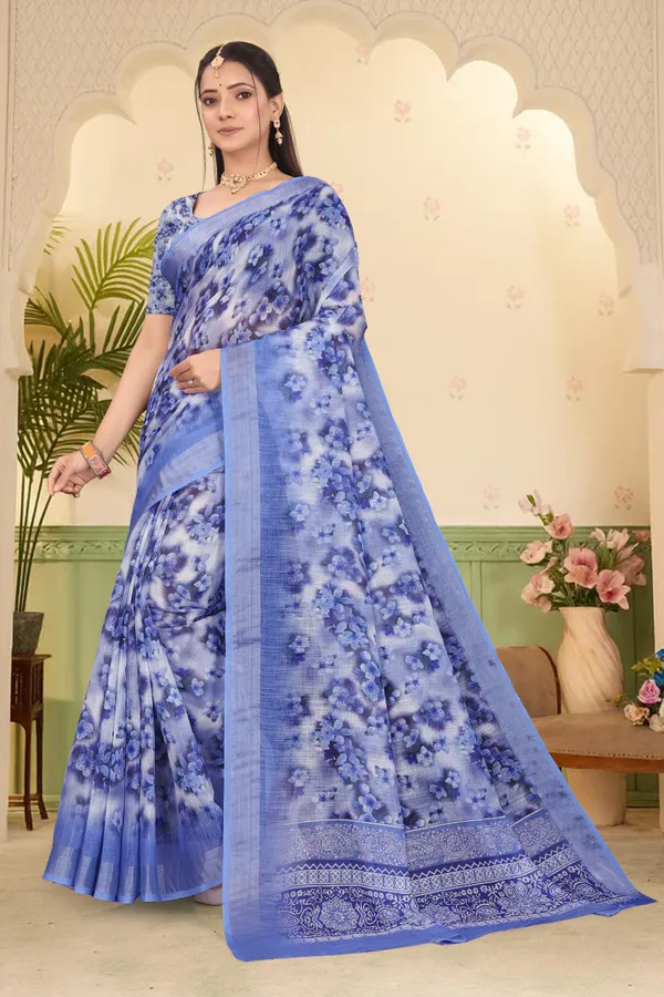 Blue_Cotton_Linen_Digital_Print_Saree_For_Women