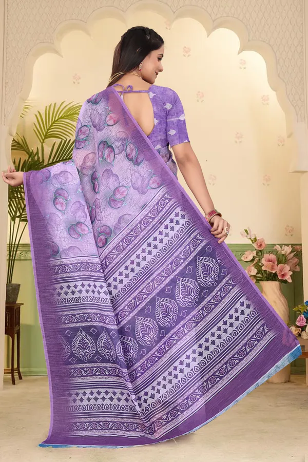 Light_Blue_Cotton_Linen_Digital_Print_Saree_For_Women