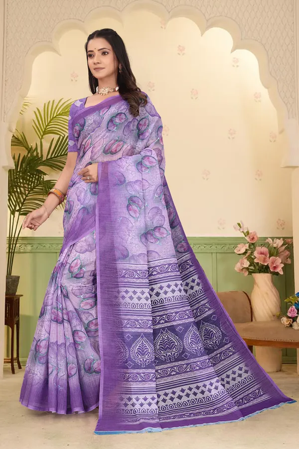 Light_Blue_Cotton_Linen_Digital_Print_Saree_For_Women