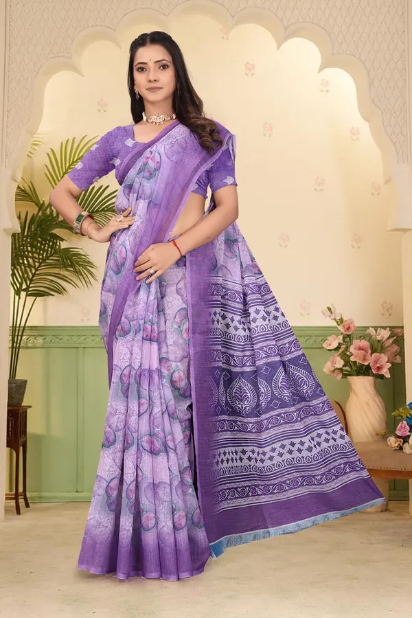 Light_Blue_Cotton_Linen_Digital_Print_Saree_For_Women