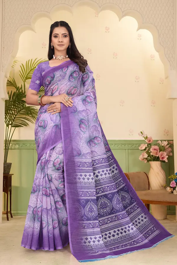 Light_Blue_Cotton_Linen_Digital_Print_Saree_For_Women