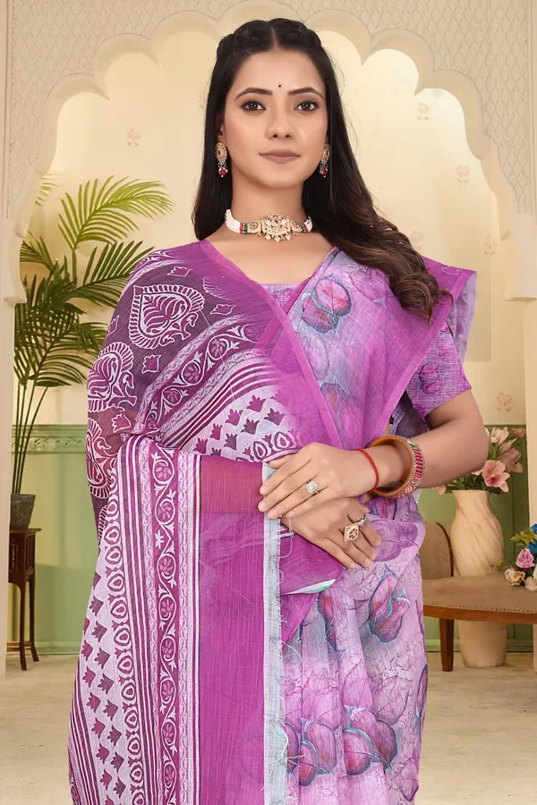 Purple_Cotton_Linen_Digital_Print_Saree_For_Women