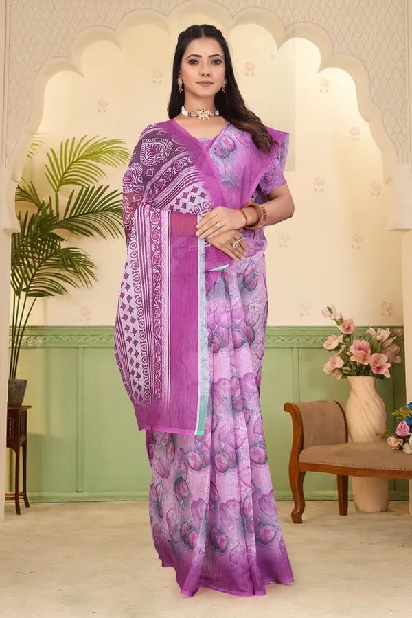 Purple_Cotton_Linen_Digital_Print_Saree_For_Women