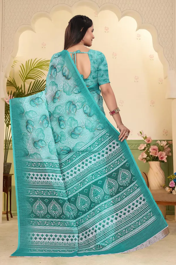 Dark_Green_Cotton_Linen_Digital_Print_Saree_For_Women