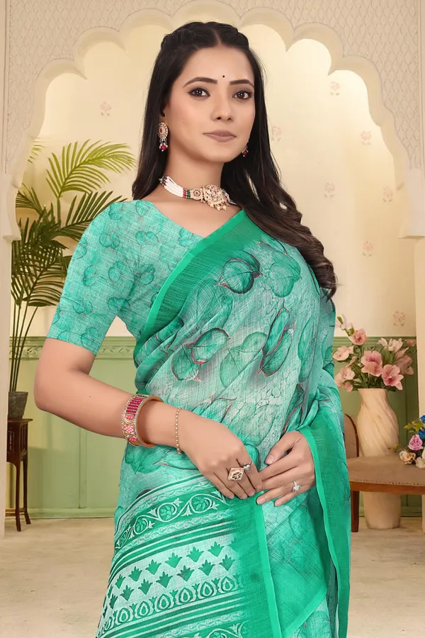Green_Cotton_Linen_Digital_Print_Saree_For_Women