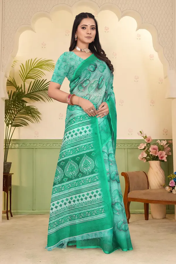 Green_Cotton_Linen_Digital_Print_Saree_For_Women