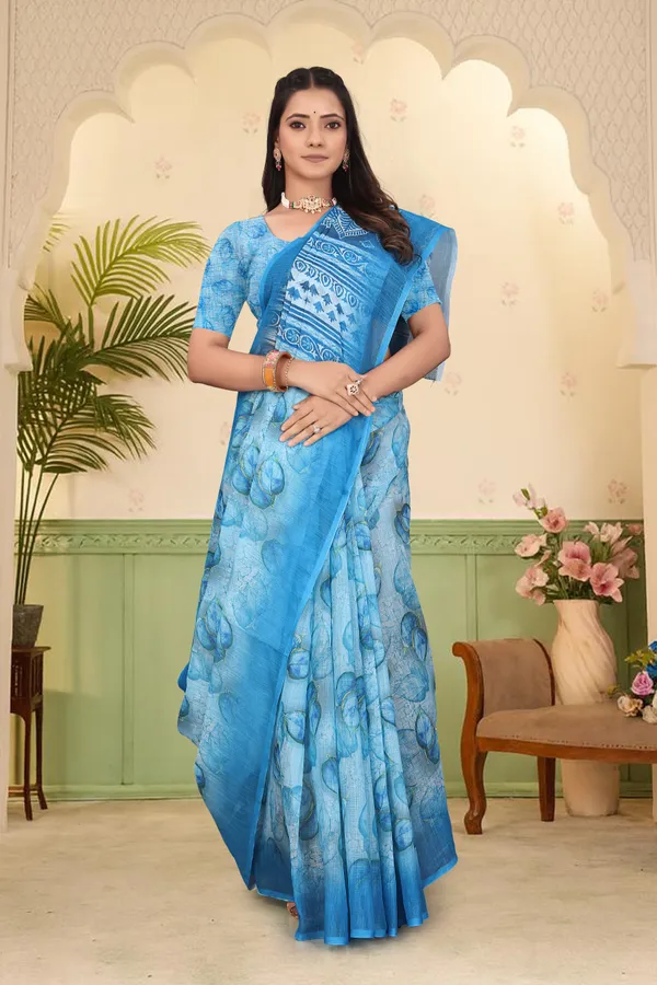 Blue_Cotton_Linen_Digital_Print_Saree_For_Women