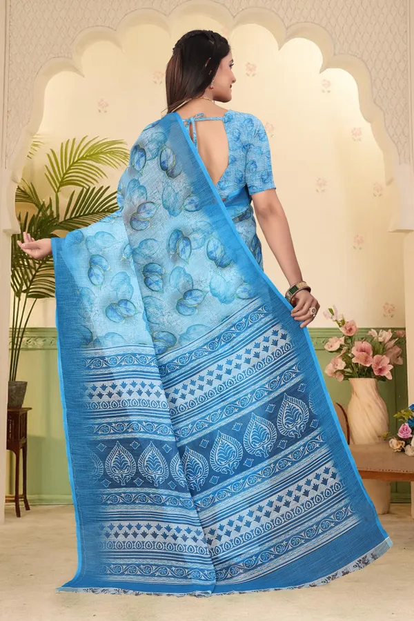 Blue_Cotton_Linen_Digital_Print_Saree_For_Women