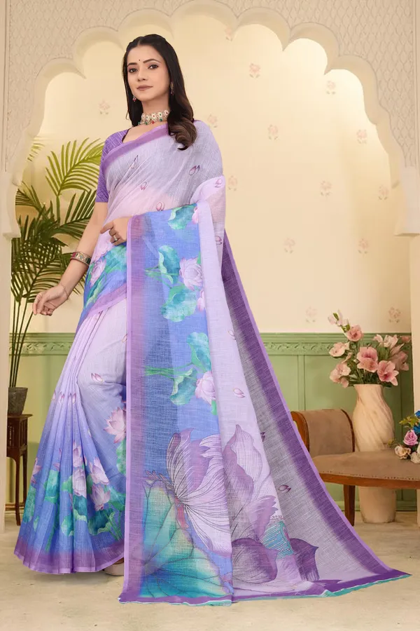 Light_Blue_Cotton_Linen_Digital_Print_Saree_For_Women