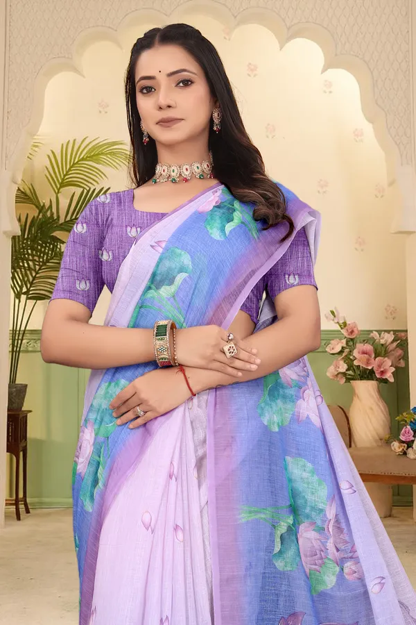 Light_Blue_Cotton_Linen_Digital_Print_Saree_For_Women