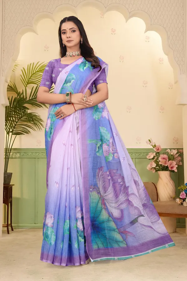 Light_Blue_Cotton_Linen_Digital_Print_Saree_For_Women