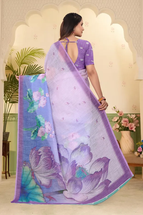 Light_Blue_Cotton_Linen_Digital_Print_Saree_For_Women