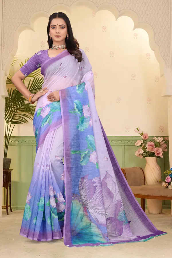 Light_Blue_Cotton_Linen_Digital_Print_Saree_For_Women