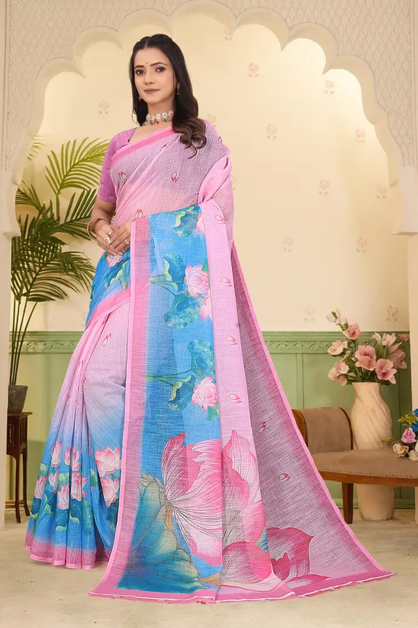 Pink_Cotton_Linen_Digital_Print_Saree_For_Women