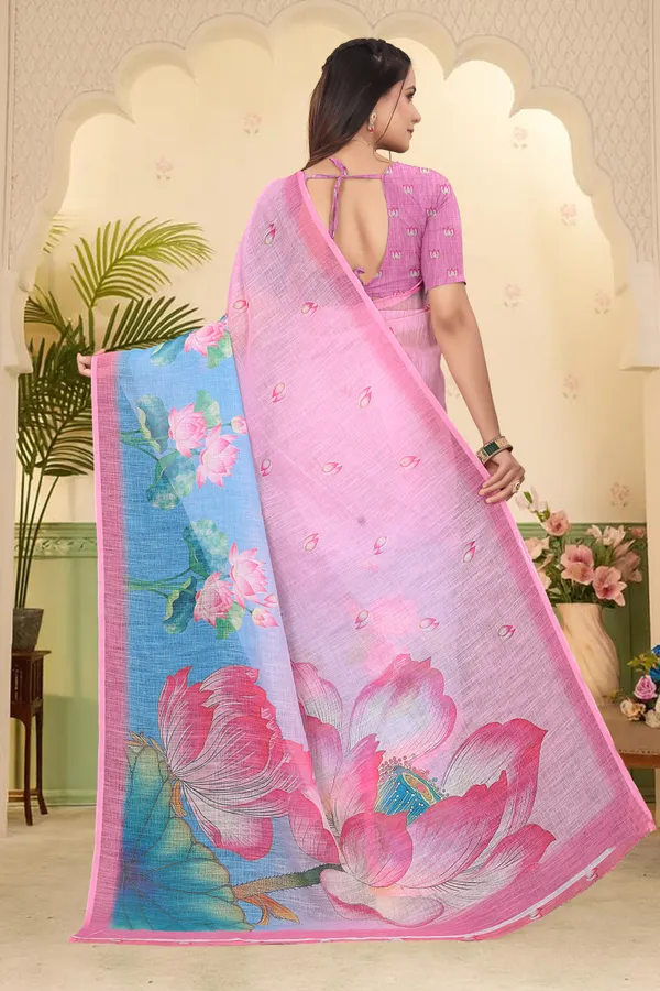 Pink_Cotton_Linen_Digital_Print_Saree_For_Women
