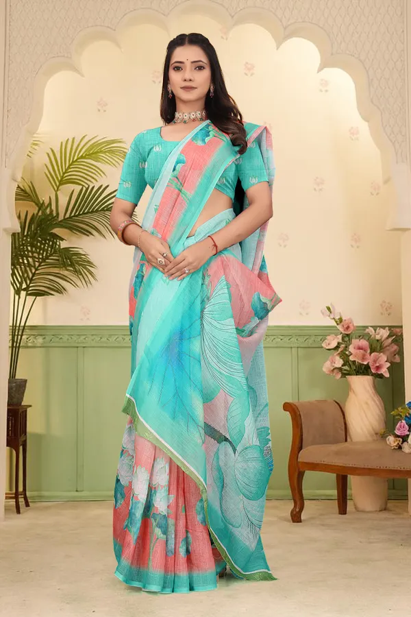 Green_Cotton_Linen_Digital_Print_Saree_For_Women