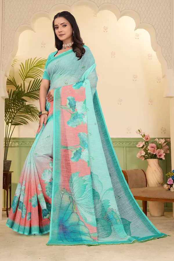 Green_Cotton_Linen_Digital_Print_Saree_For_Women