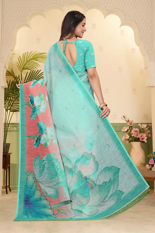 Green_Cotton_Linen_Digital_Print_Saree_For_Women