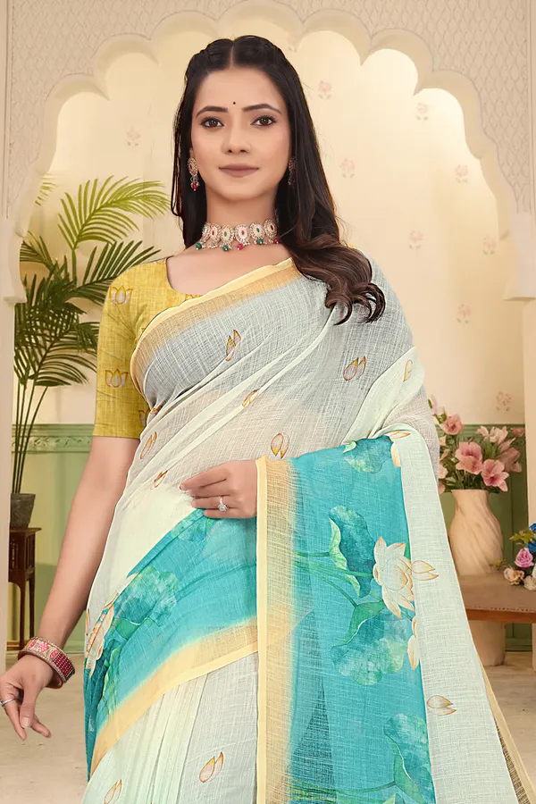 Orange_Cotton_Linen_Digital_Print_Saree_For_Women