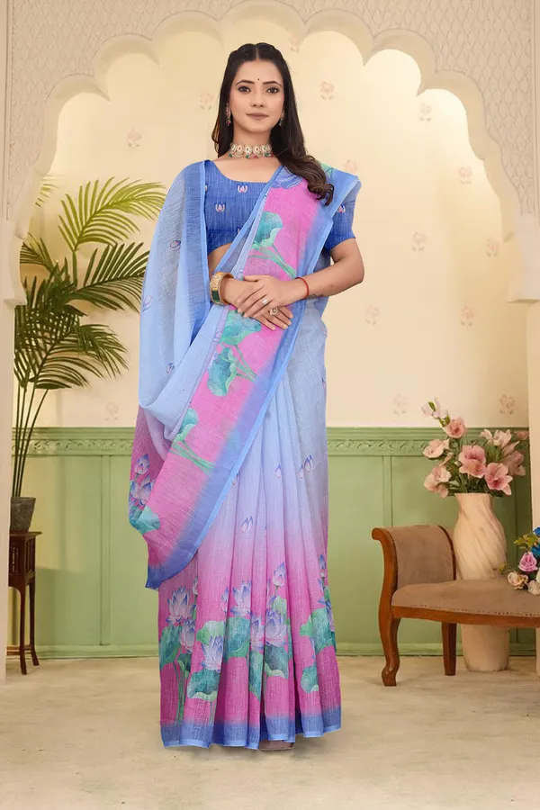 Blue_Cotton_Linen_Digital_Print_Saree_For_Women