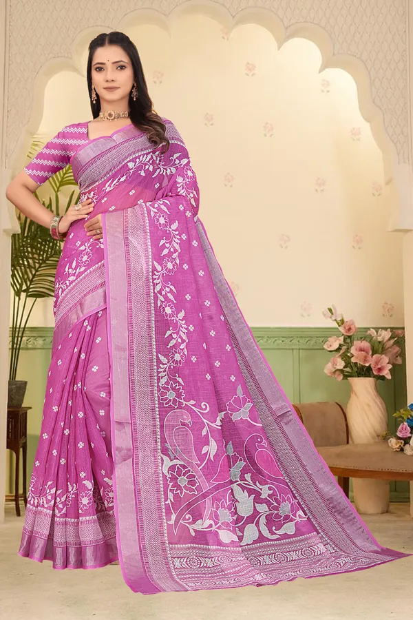 Maroon_Cotton_Linen_Digital_Print_Saree_For_Women