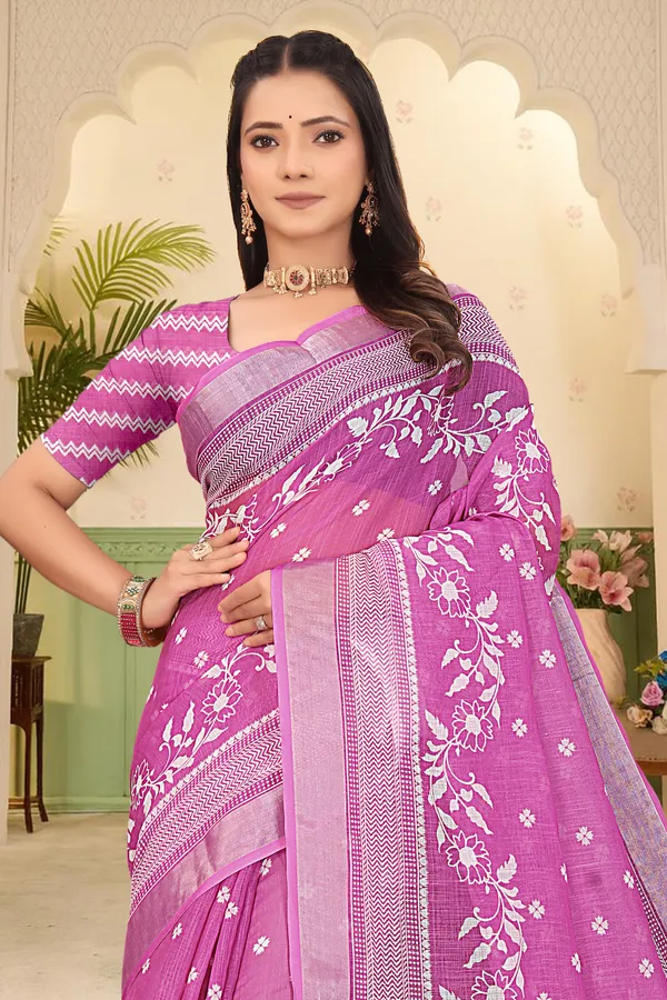 Maroon_Cotton_Linen_Digital_Print_Saree_For_Women