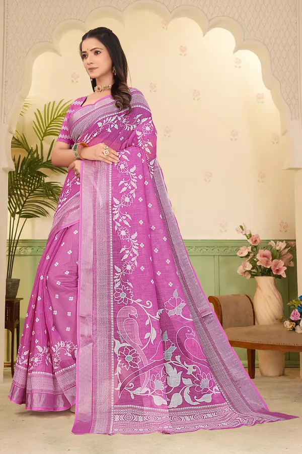 Maroon_Cotton_Linen_Digital_Print_Saree_For_Women