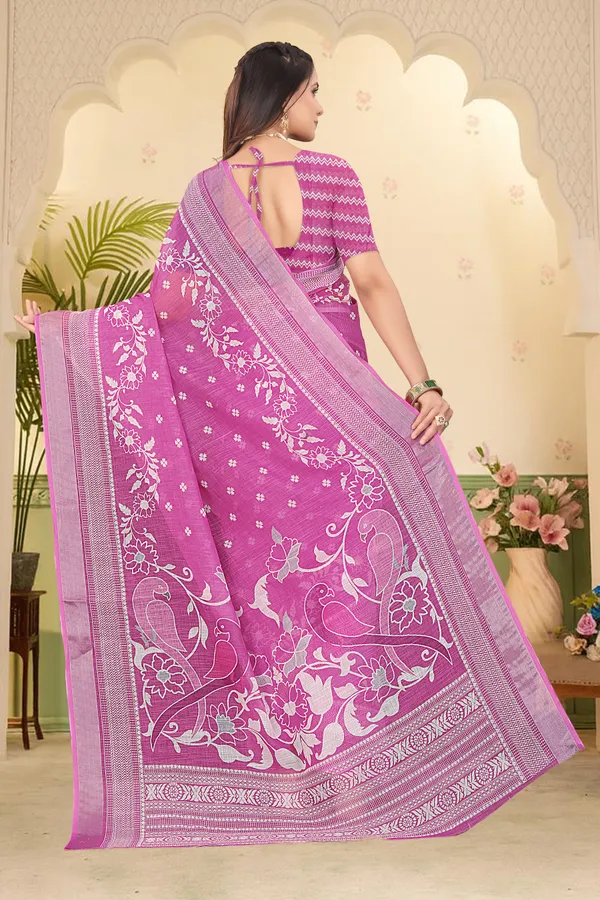 Maroon_Cotton_Linen_Digital_Print_Saree_For_Women