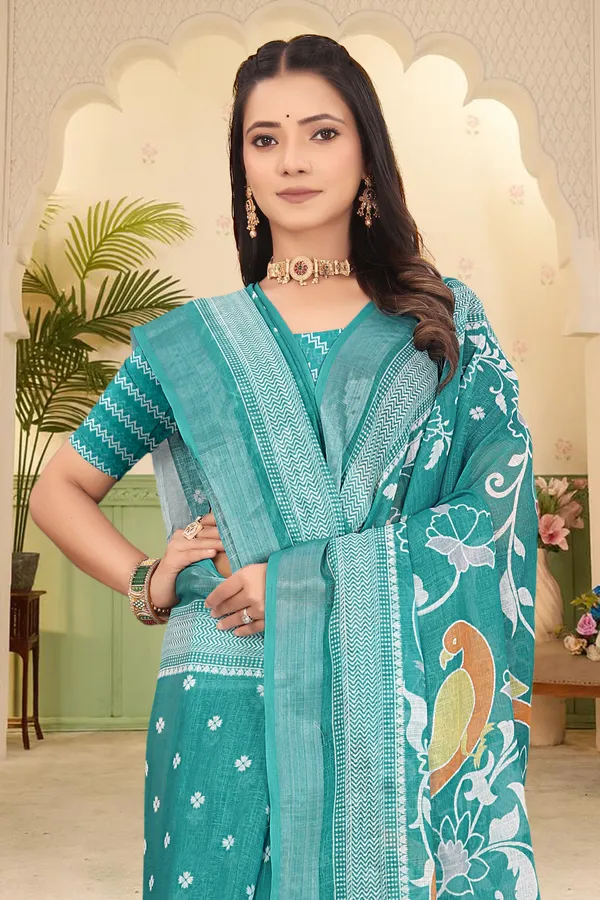 Light_Green_Cotton_Linen_Digital_Print_Saree_For_Women