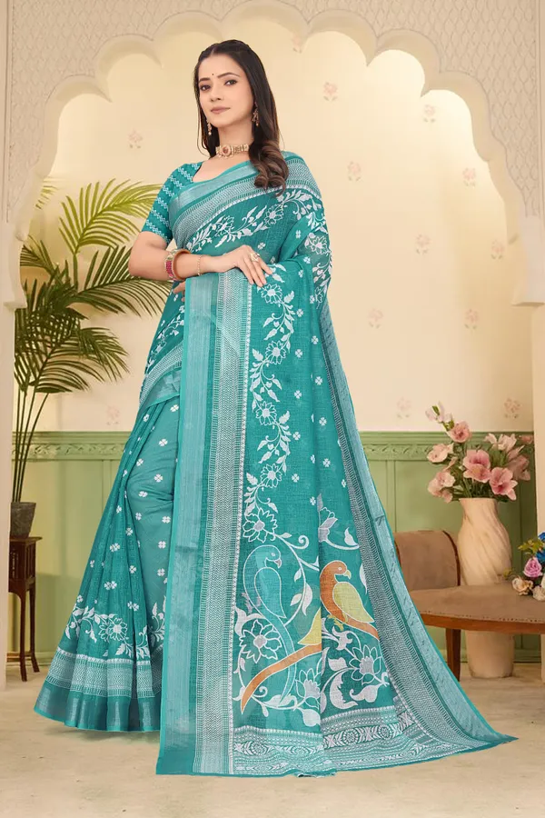Light_Green_Cotton_Linen_Digital_Print_Saree_For_Women